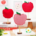 Whaline 3Pcs Back To School Fabric Tall Standing Plaid Dot Apple Block Set 3D Red Apple Tabletop Centerpiece Sign Wood Apple Sta