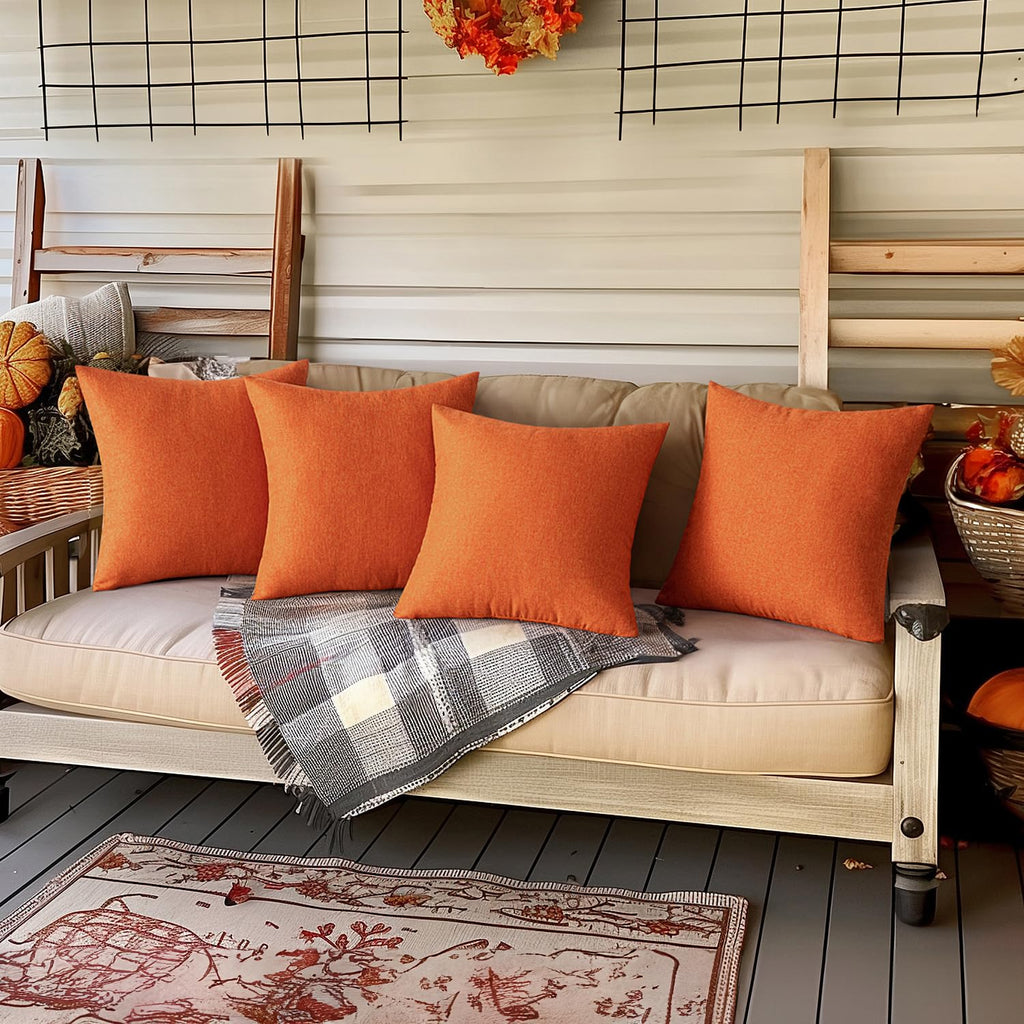 Miulee Pack Of 4 Decorative Throw Pillow Covers Outdoor Linen Waterproof Pillow Covers Farmhouse Cushion Cases For Patio Garden Tent Balcony Couch Sofa 16X16 Inch Orange