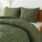 Litanika Dark Olive Green Queen Size Comforter Sets, 3 Pieces Lightweight Chevron Tufted Bedding Comforter Set, Fluffy Down Alte