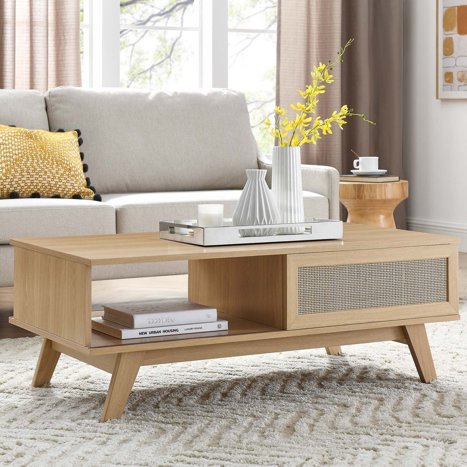 Modway Soma Modern Rattan, 43&Quot; Coffee Table, Oak