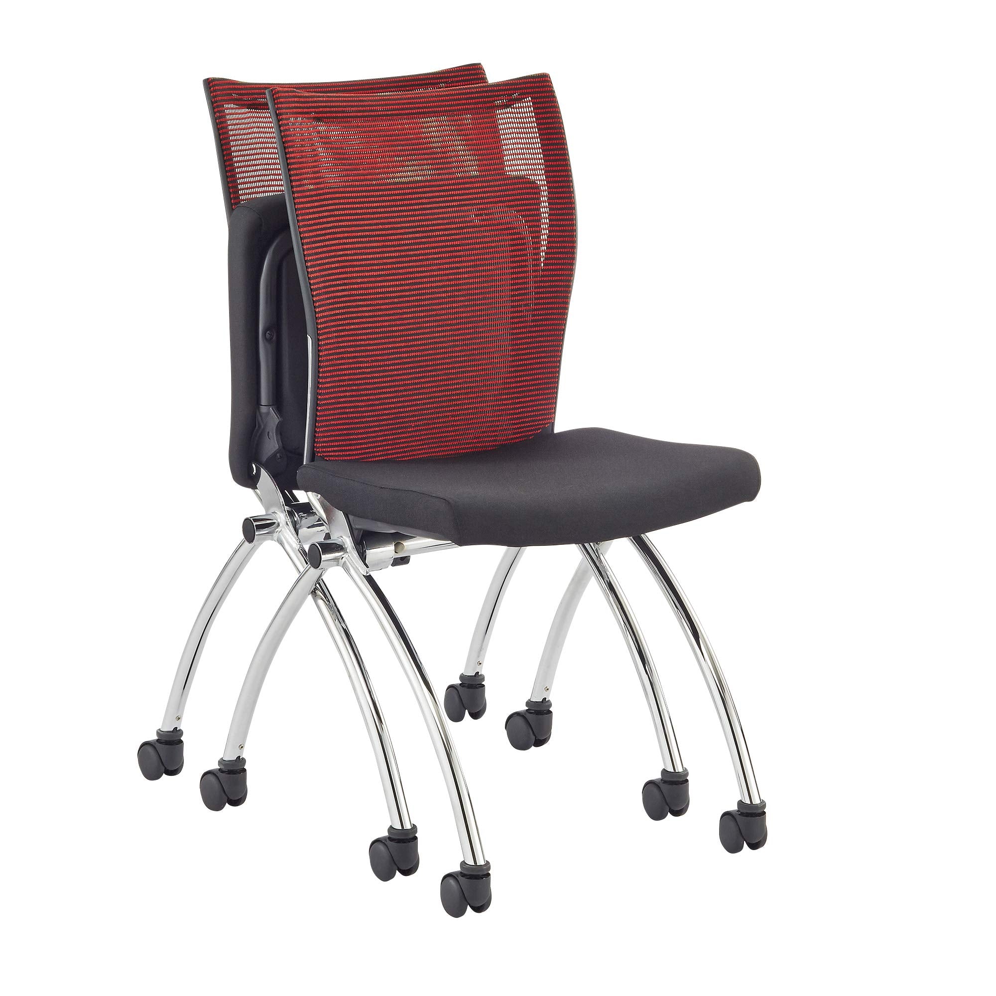 Safco Products Valoré High Back Chair Without Arms Tsh2Br, Red, Reclining Mesh Back, Fabric Seat, Compact Nesting Storage (Qty. 2)