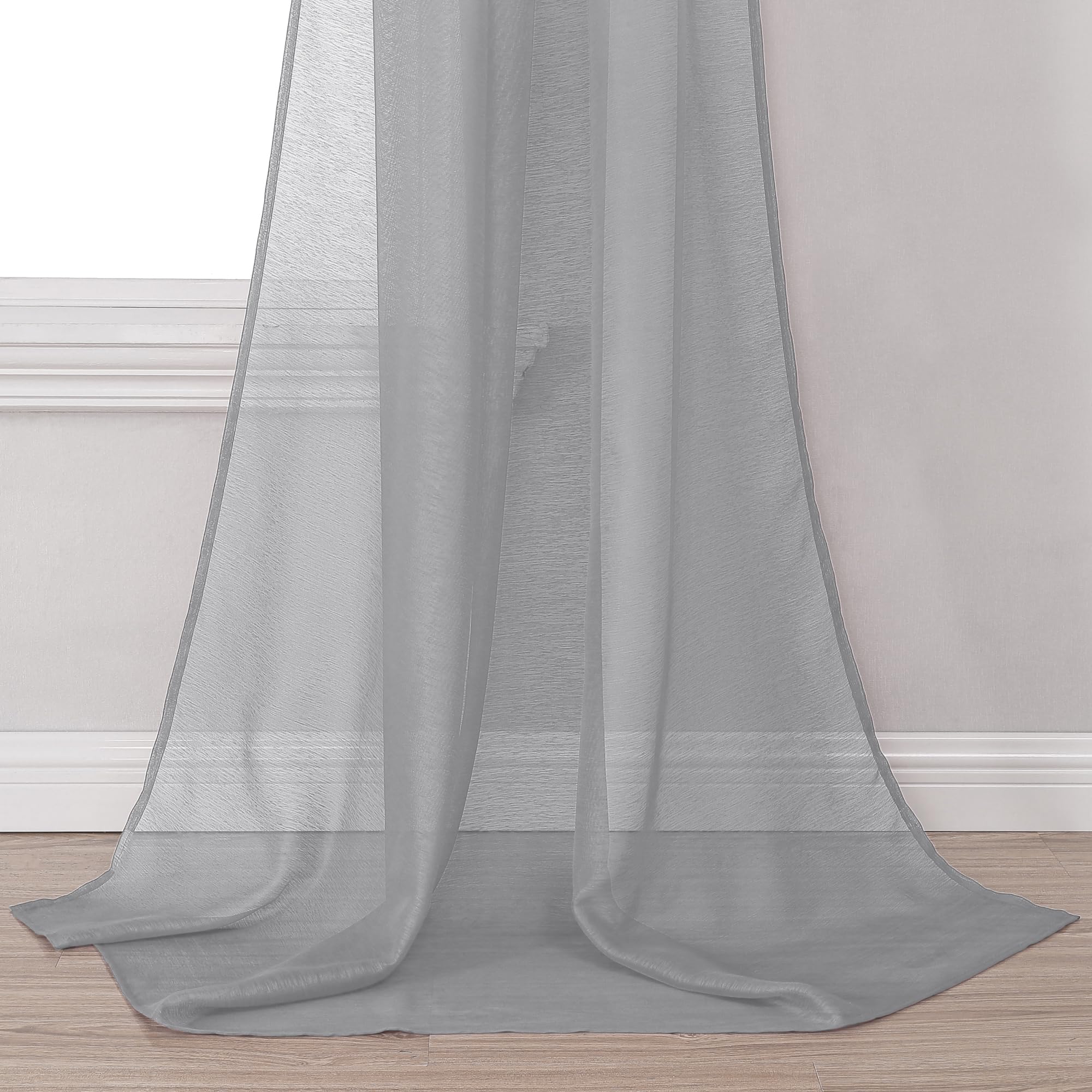 Donren 144 Inches Long Window Scarf Valances For Party - Luxury Soft Gray Semi Sheer Curtain Scarf For Window,1 Panel (Gray,1 Pa