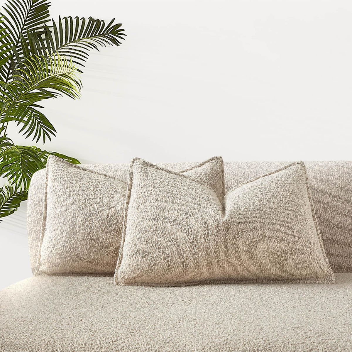 Juspurbet Beige Boucle Lumbar Broadside Throw Pillow Covers 14X24 Inch Set Of 2 For Couch Bedroom Sofa Living Room Decorative So