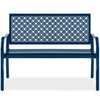 Best Choice Products Outdoor Bench 2-Person Metal Steel Benches Furniture For Garden, Patio, Porch, Entryway W/Geometric Backrest, 790Lb Capacity - Peacock Blue