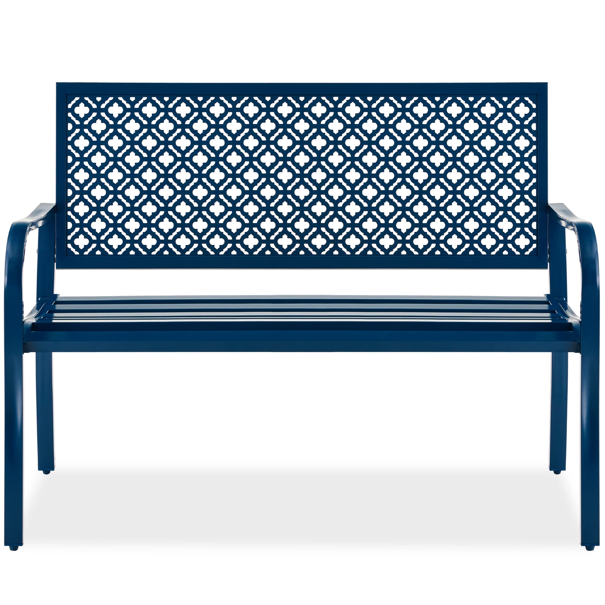 Best Choice Products Outdoor Bench 2-Person Metal Steel Benches Furniture For Garden, Patio, Porch, Entryway W/Geometric Backrest, 790Lb Capacity - Peacock Blue