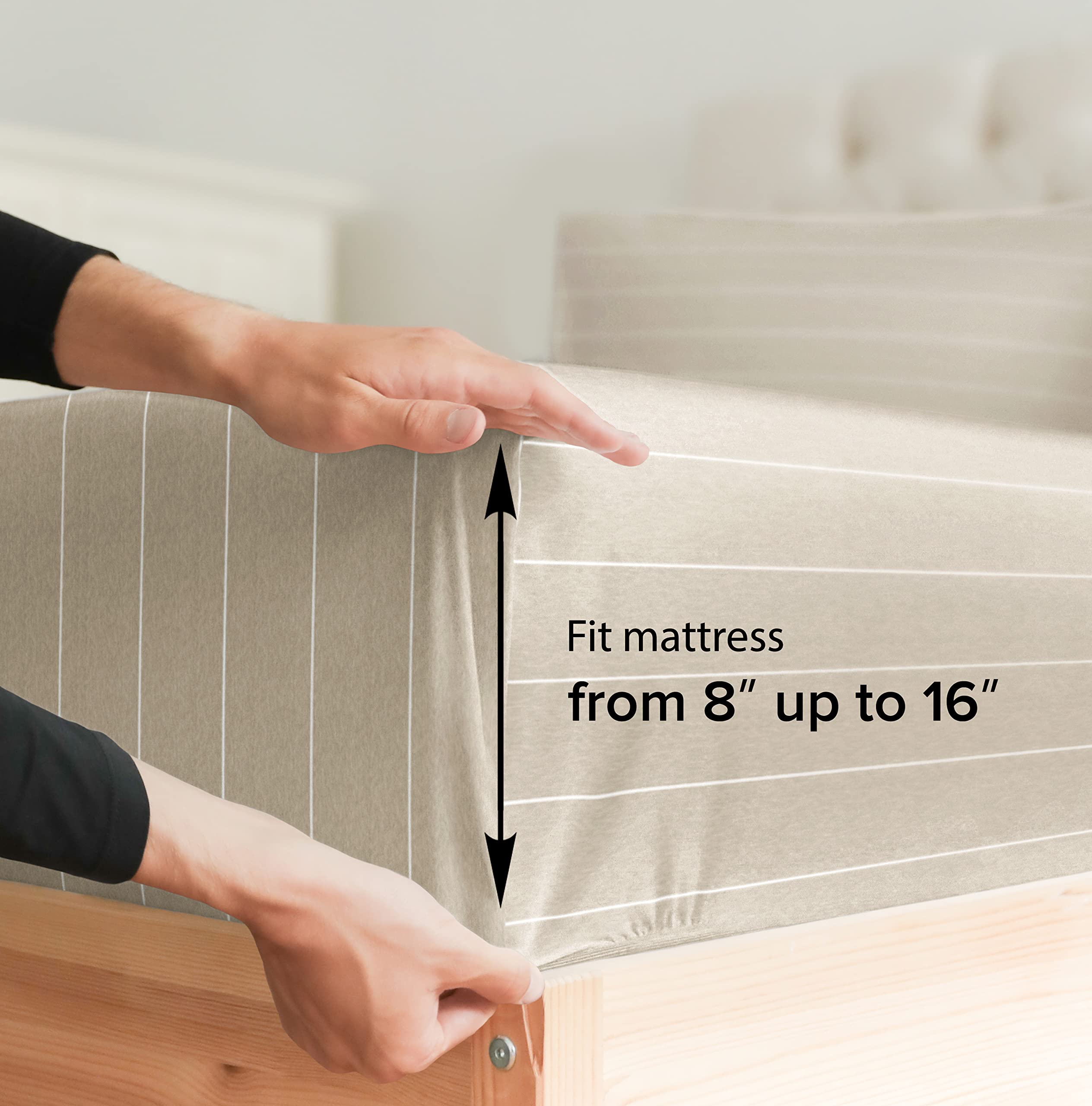 Twinxl Size 3 Piece Bedding Sheet Set - Breathable & Cooling Sheets - Hotel Luxury Bed Sheets For Kids, Teens, Women & Men - Deep Pockets, Easy-Fit - Soft & Wrinkle Free - Beige Stripes 4 Oeko-Tex Set