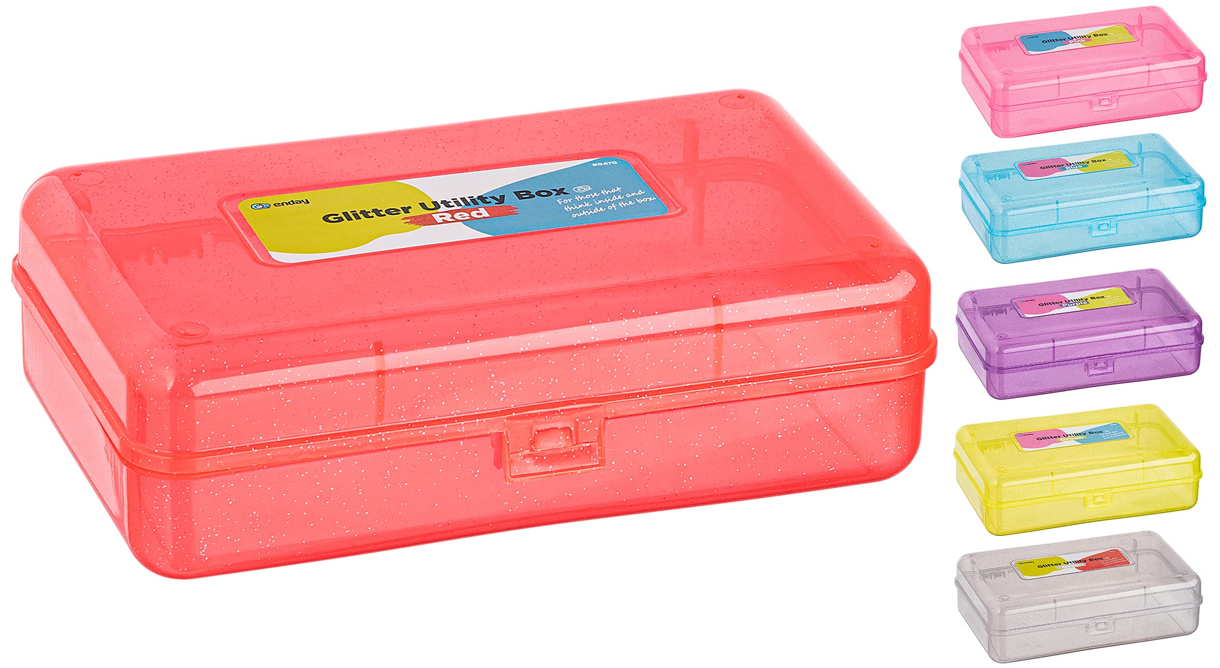 Enday Plastic Pencil Box With Snap Closure Lids Red, Small Utility Storage Crayon School And Office Supplies Case Organizer, Als