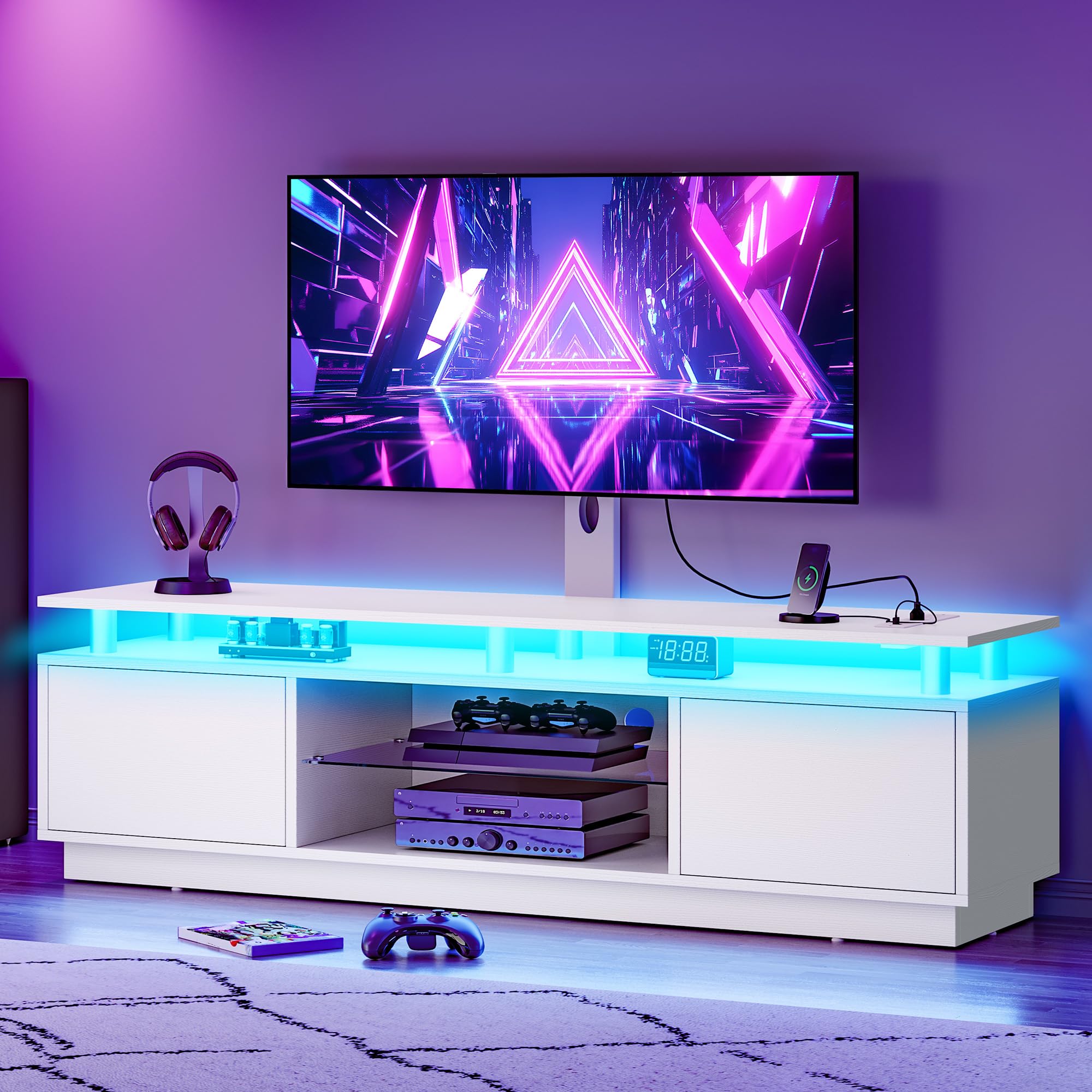 DWVO White TV Stand for 75/70/65 inch TV with Mount & Power Outlet, Modern LED TV Stands for Living Room, Entertainment Center w