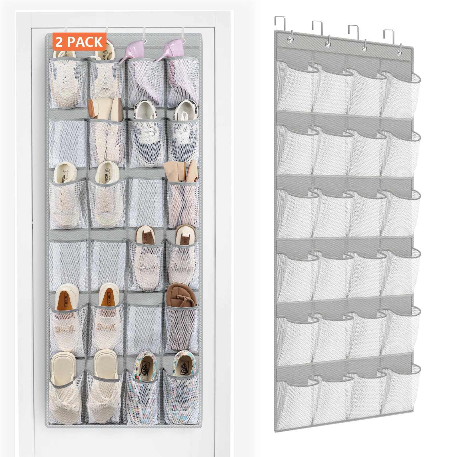 Fentec 2 Pack Over The Door Shoe Organizer Hanging Shoe Organizer For Closet, Space Saving Mesh Large Pocket Shoe Storage And Or