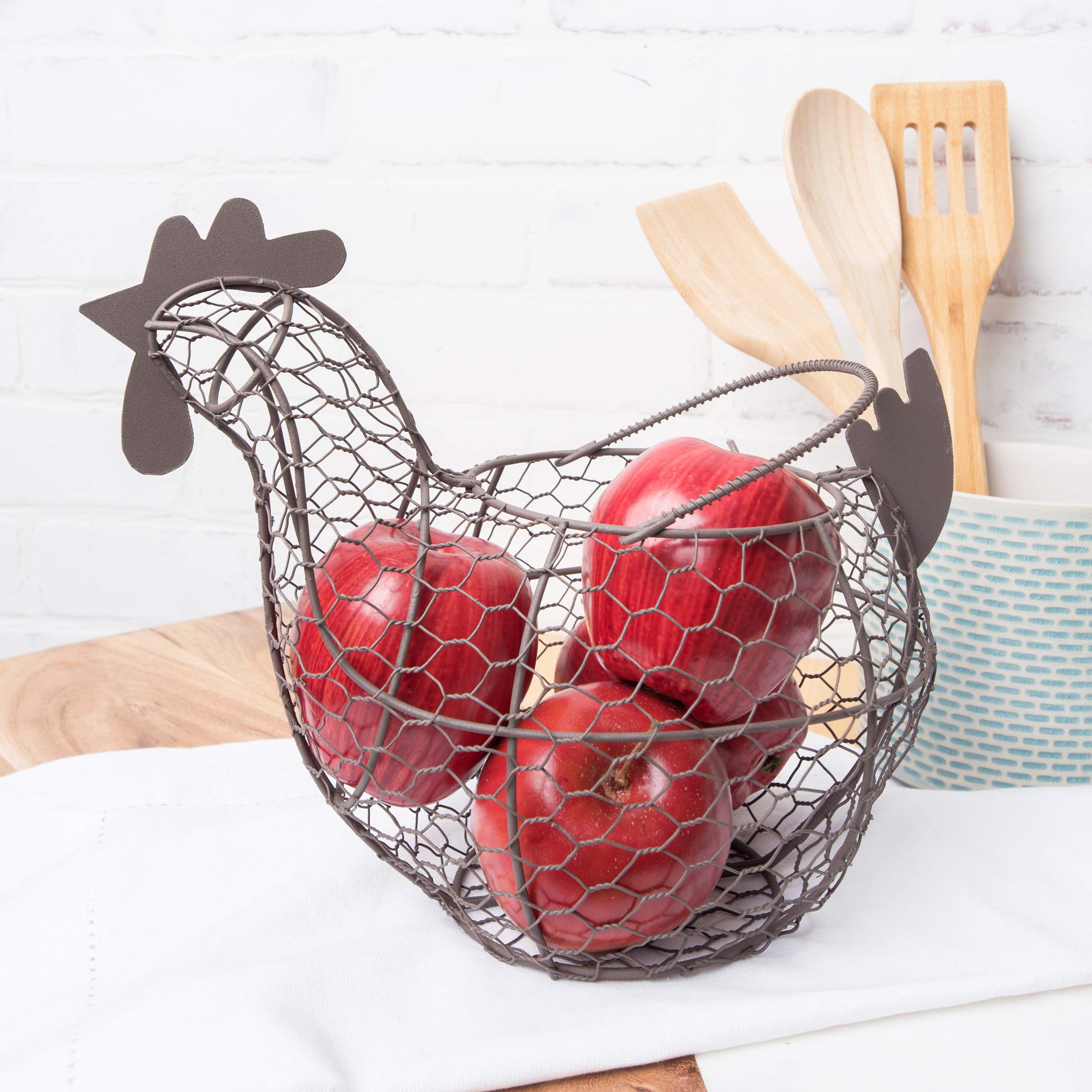 Tag Farmhouse Rustic Vintage Chicken Wire Egg Basket With Handle For Egg Holder Fruit And Kitchen Living Room Home Rooster Decor