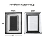 Rurality Outdoor Rugs 6X9 Waterproof For Patios Clearance,Plastic Straw Mats For Backyard,Porch,Deck,Balcony,Reversible,Black And White