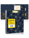 Sunee 3 Ring Binder 1 Inch, Cute Clipboard Binder With 2 Pockets, 5 Tab Dividers, Decorative Three Ring Binder (Gold Rose On Nav