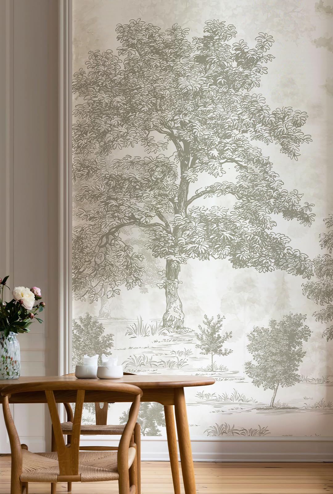 Zeeko Vintage Forest Wall Mural Peel and Stick 59 W x 110 H Beige Tree Wallpaper Self-Adhesive Large Nature Landscapes Murals Ca