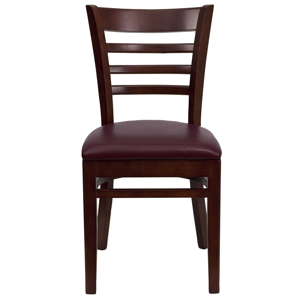 Flash Furniture HERCULES Series Ladder Back Mahogany Wood Restaurant Chair - Burgundy Vinyl Seat