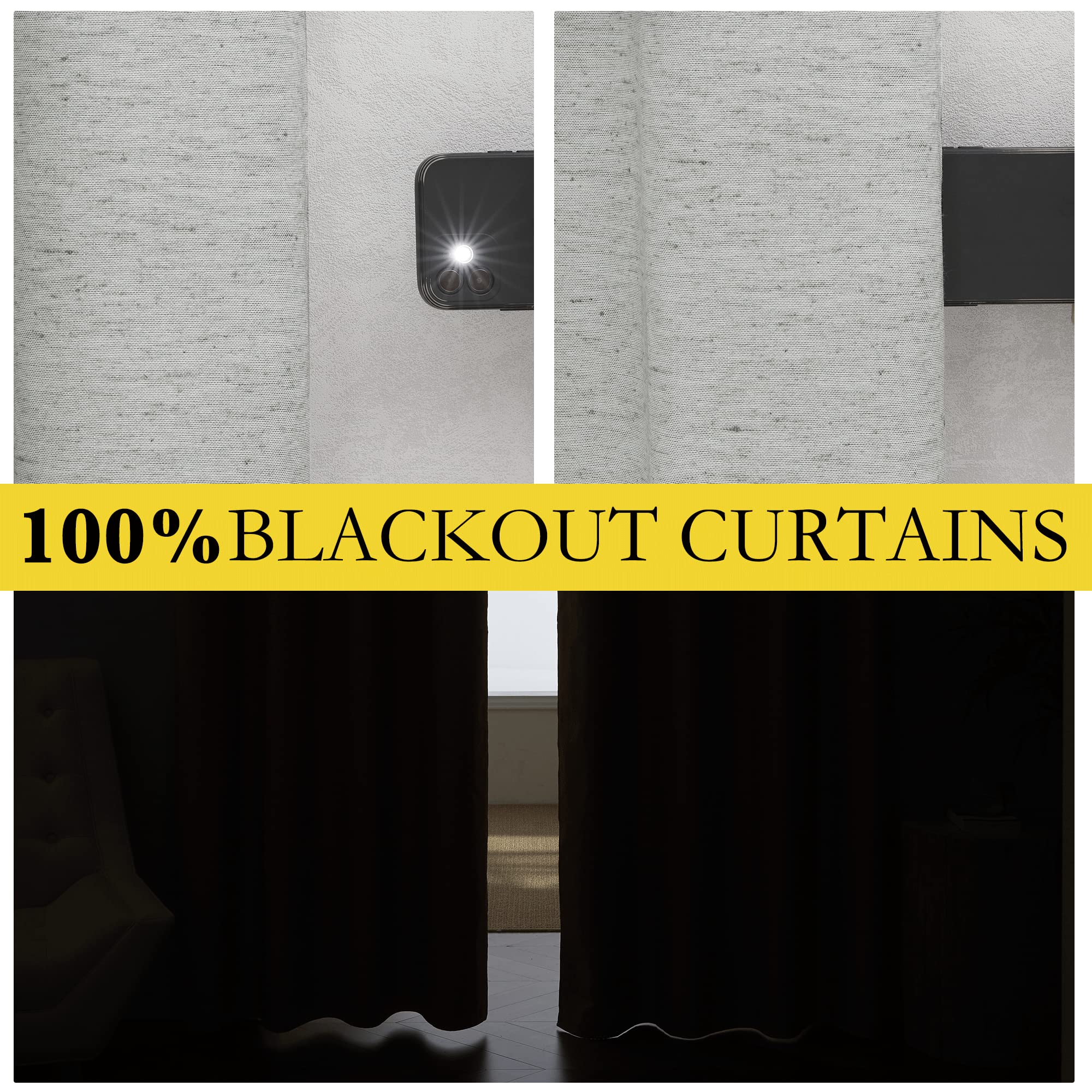 Nicetown Grey Noise And Lights Block Out Curtains, 2 Panels, 42-Inch W By 84-Inch L, Thermal Insulated 100% Blackout 2-Layer Lined Drapes, Noise Cancellation Window Draperies For Dining Room