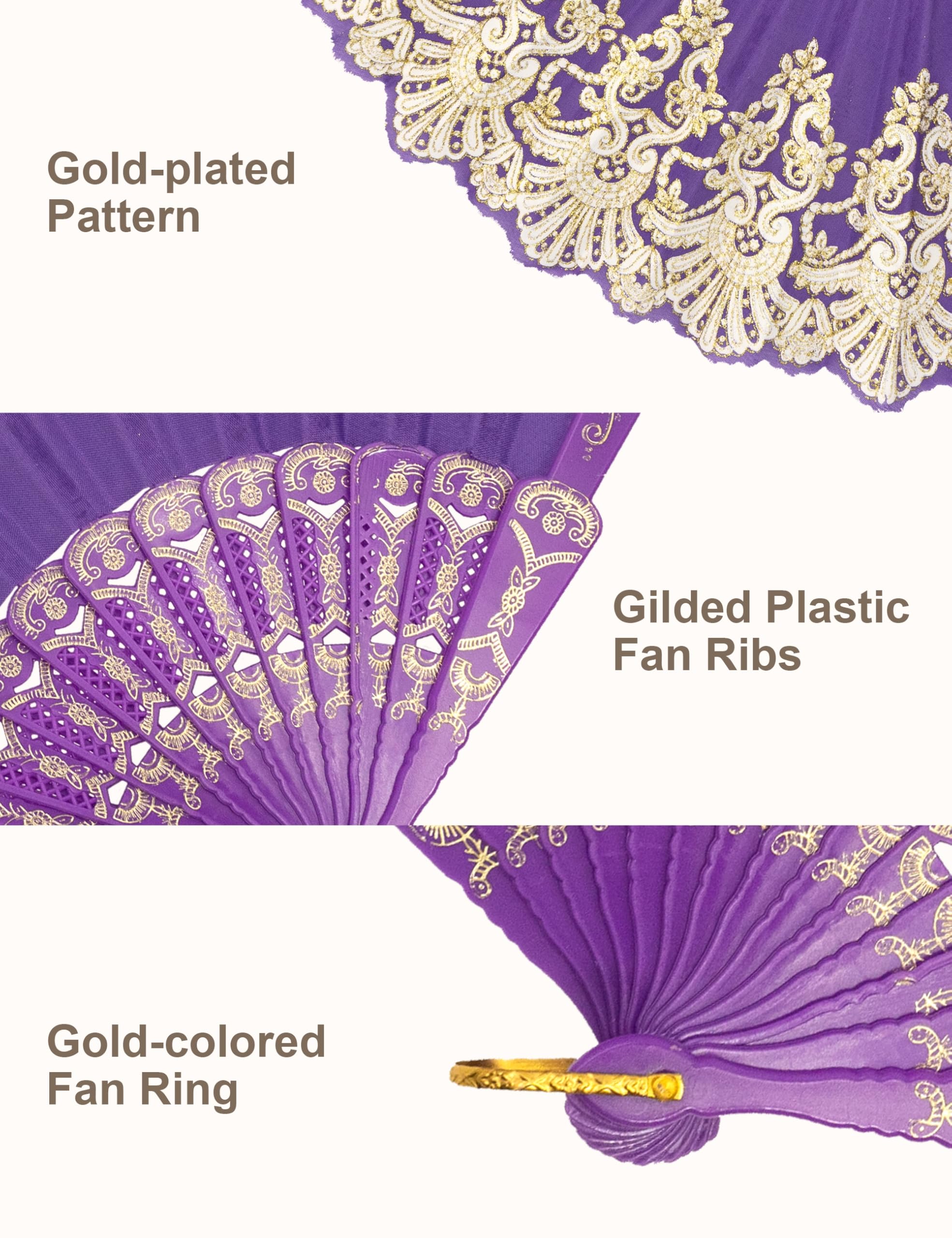 Eosau Handheld Chinese Folding Fan Hand Fans For Women Foldable Bulk For Party Wedding Church Dancing (Purple)