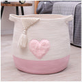 childishness ndup Large Cotton Rope Basket, Woven Storage Basket for Toy, Pink Laundry and Blanket Organizer Basket, Round Hampe
