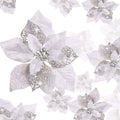 Boao 24 Pieces Christmas Artificial Glitter Poinsettia Flowers Xmas Flowers Wedding Christmas Tree New Year Ornaments(Silver)