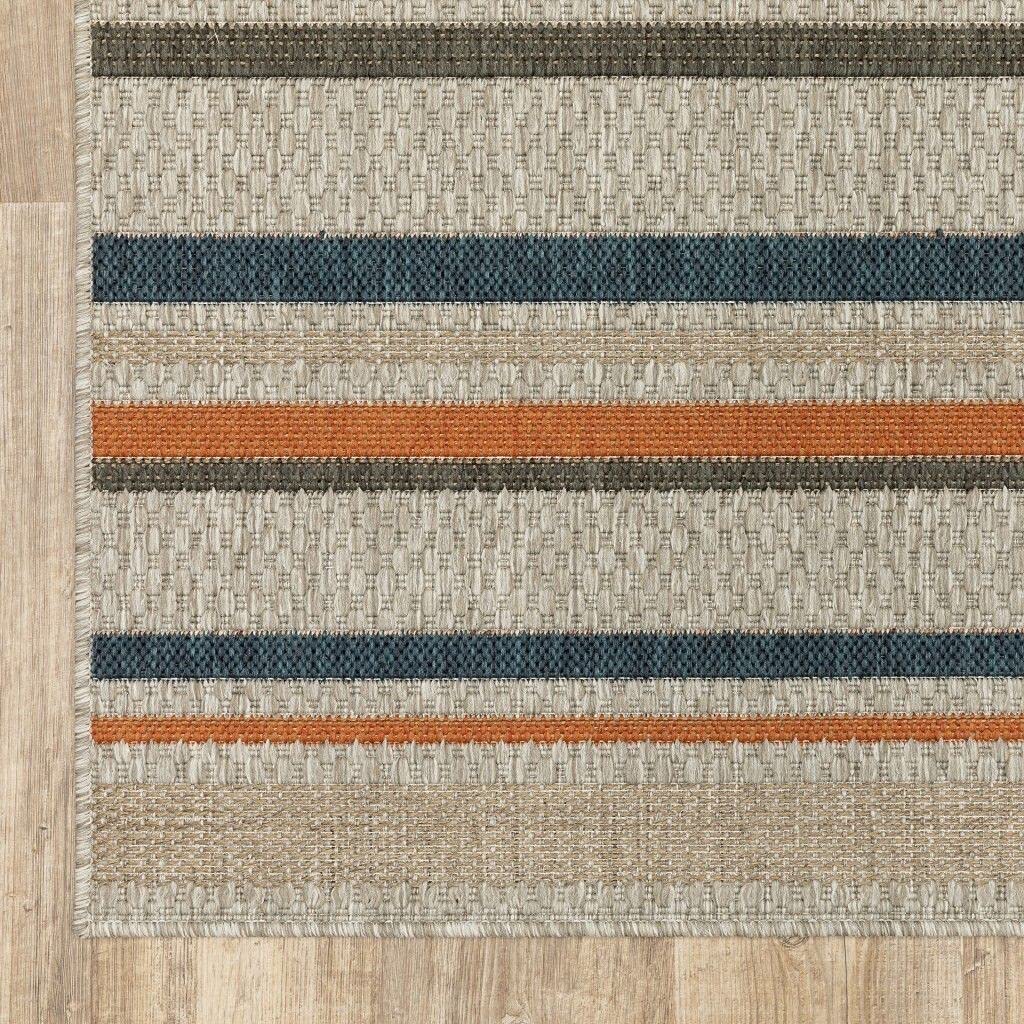 HomeRoots 10' x 13' Blue and Gray Striped Indoor Outdoor Area Rug
