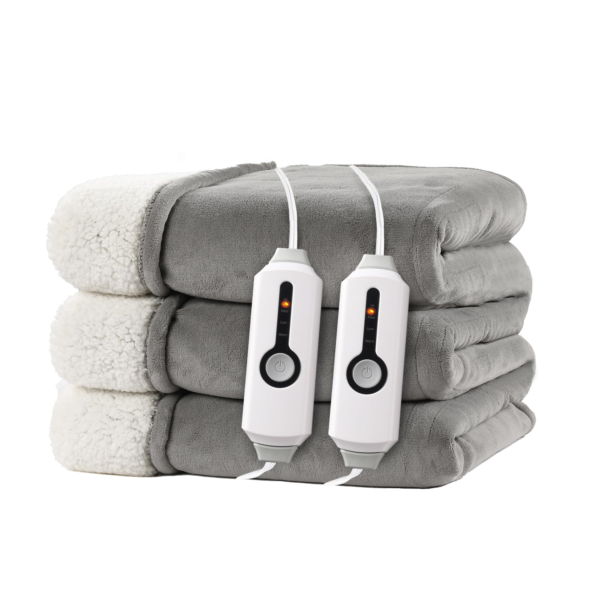 RALYSUN Electric Heated Blanket King Size 90x100 - Dual-Sided with Microplush & Sherpa Fabric, 4 Heat Settings & 10 Hours Auto O