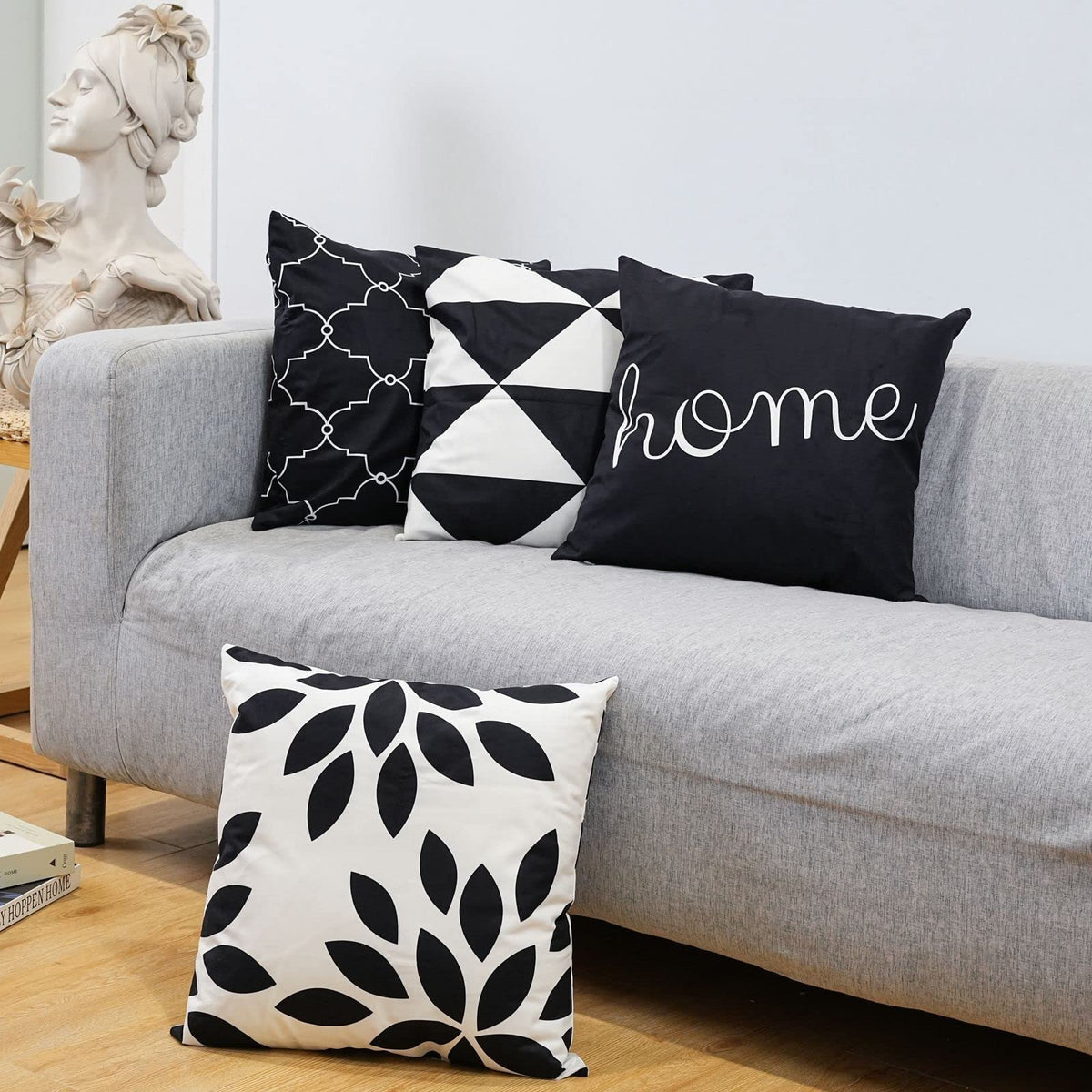 Guhoo Black Pillow Covers Triangle Flower With Home Quote Throw Pillow Cushion Covers 18X18 Set Of 4 Soft Velvet Pillow Case For