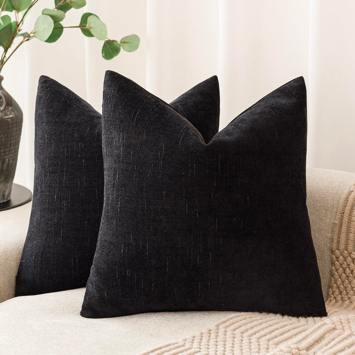 Foindtower Pack Of 2 Soft Textured Throw Decorative Pillow Covers Square Accent Solid Cushion Cover Cozy Farmhouse Pillow Case W