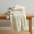 Am  Lie Home Chunky Knit Chenille Throw Blanket, Breathable Cable Knitted Blanket For Couch, Farmhouse Decorative Throw For Sofa