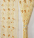 Homefab India Embroidery Floral Net Transparent Sheer Curtain  7X4 Feet, Door Curtains, Beige, Pack of 2 Pcs