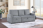 Lilola Home Oswin 70' W Gray Corduroy Sofa with Pull-Out Chaise, Underseat Storage, Side Pocket