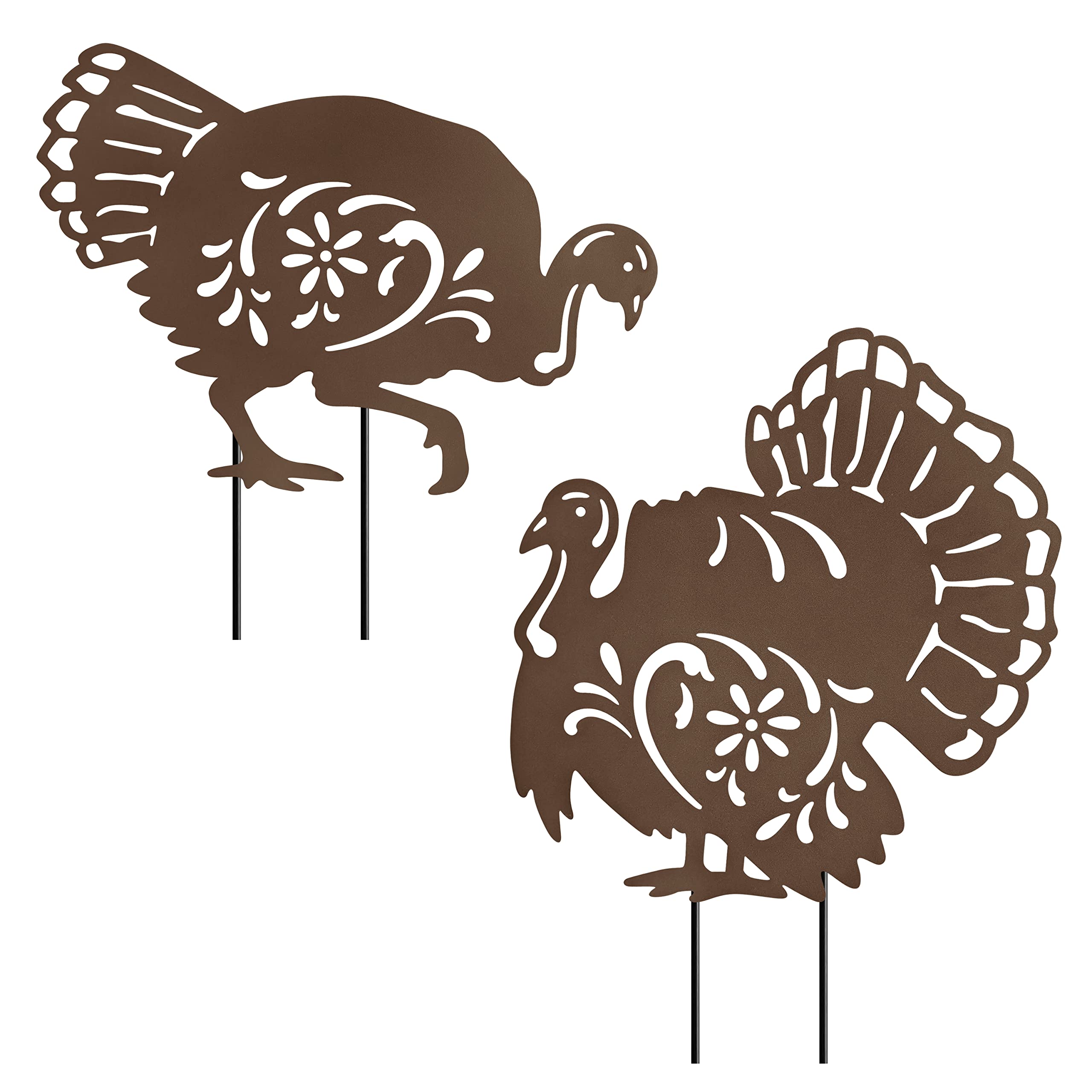 Hokfirm Metal Turkey Garden Stakes, Silhouette Turkey Stakes, Garden Metal Animal Statues, Outdoor Decor Metal Animal Stakes, Se