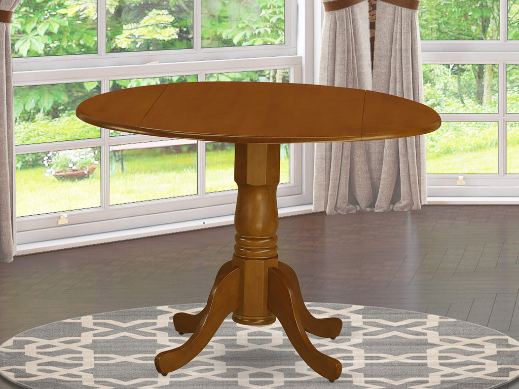 East West Furniture DLT-SBR-TP Dublin Kitchen Dining Table - a Round Wooden Table Top with Dropleaf & Pedestal Base, 42x42 Inch, Saddle Brown