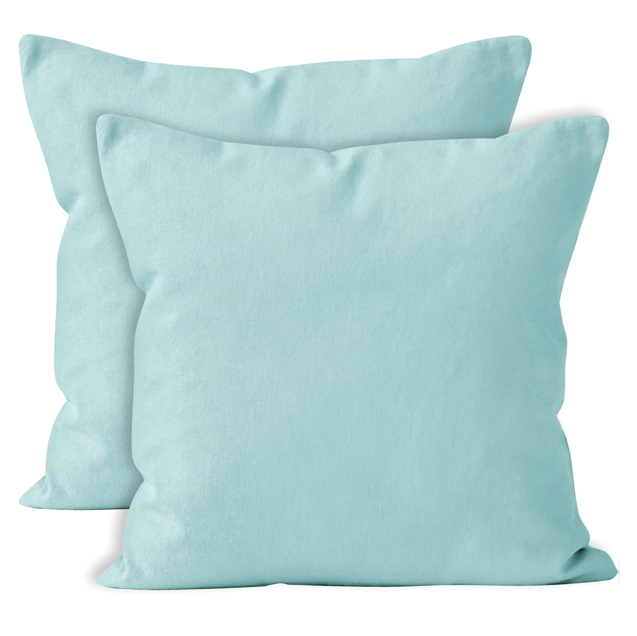 Encasa Xo Throw Pillow Covers 18X18 In Set Of 2 Egg Blue | No Inserts | Cotton Pillow Covers For Living Room, Bed, Sofa, Couch |