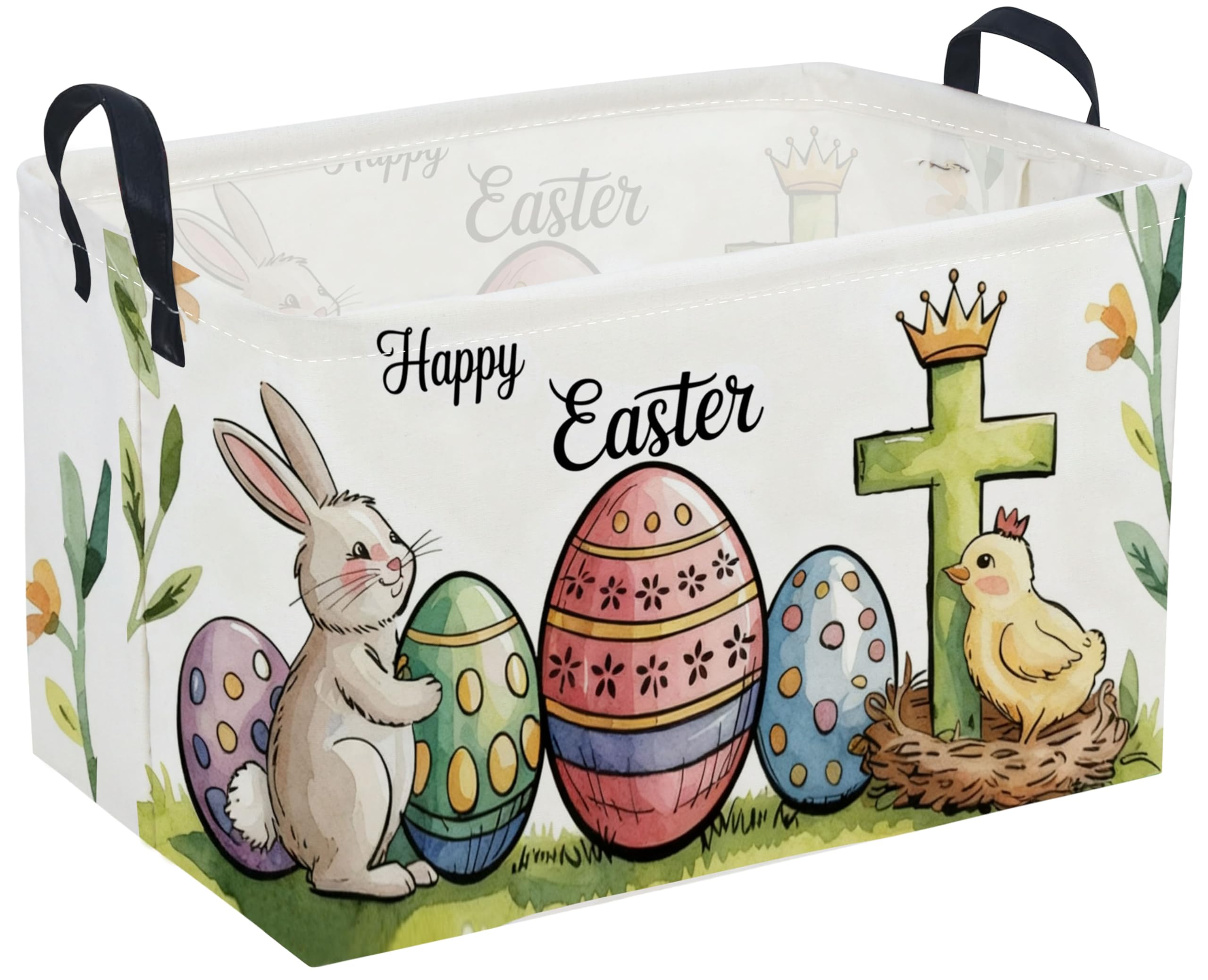 Sanjiaofen Rectangular Easter Baskets, Eggs Basket for Kids.Bunny Basket with Handles.Boys and Girls,Bunny Eggs Decor,Books,( Ea