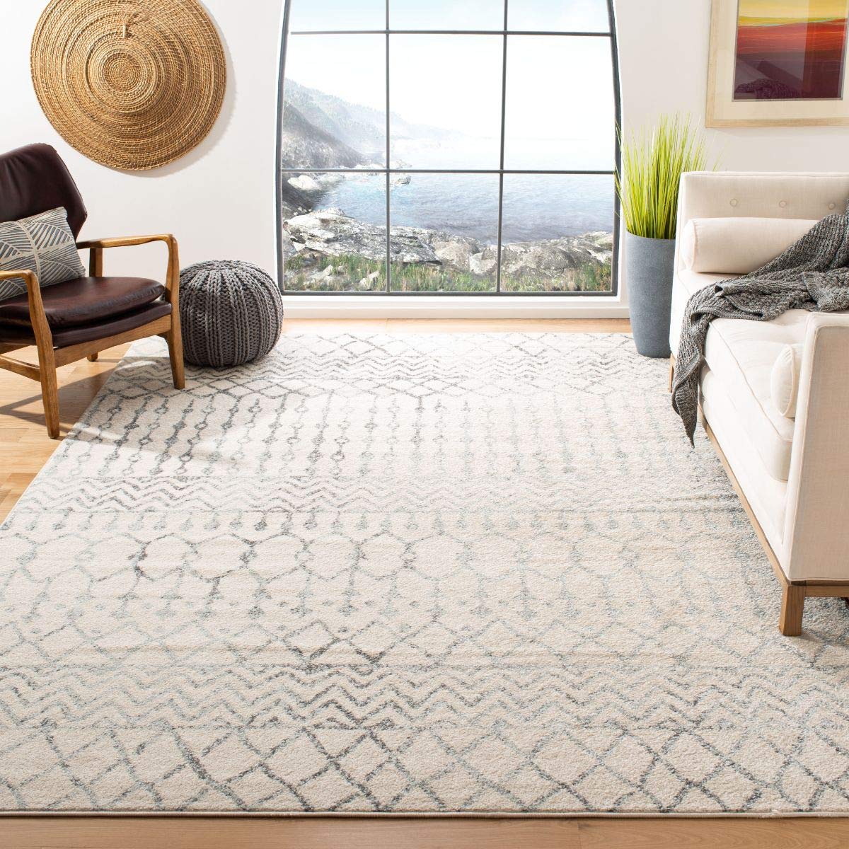 SAFAVIEH Tulum Collection X-Large Area Rug - 12 x 15, Ivory & Grey, Moroccan Boho Distressed Design, Non-Shedding & Easy Care,