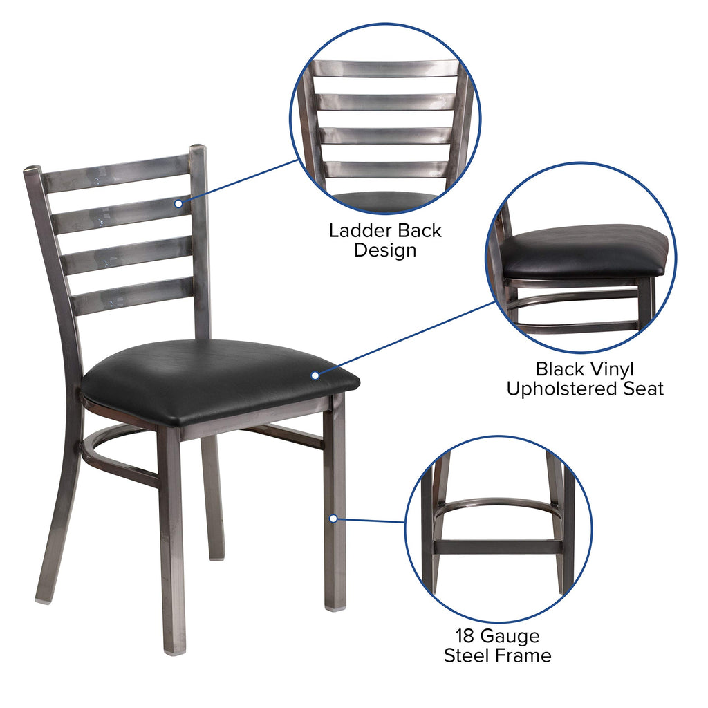 Flash Furniture Hercules Series Clear Coated Ladder Back Metal Restaurant Chair - Black Vinyl Seat