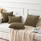 Kevin Textile Pack Of 2 Corduroy Decorative Throw Pillow Covers 18X18 Inch Soft Boho Striped Pillow Covers Modern Farmhouse Home Decor For Sofa Living Room Couch Bed Olive Green