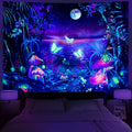 Serborlur Blacklight Fantasy Forest Tapestry Aesthetic Moon Tapestry Uv Reactive Butterfly Tapestries Galaxy Space Tapestry Wall
