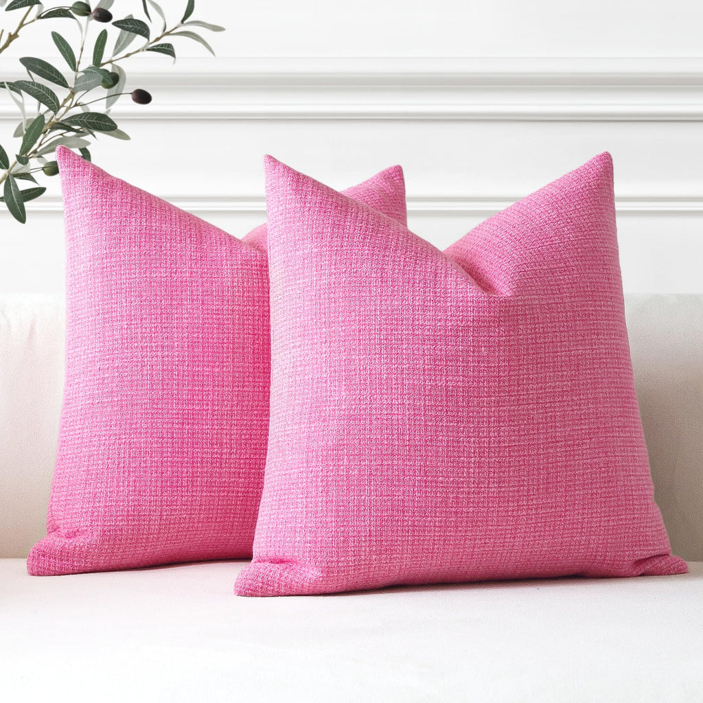 Otostar Linen Throw Pillow Covers Set Of 2 Decorative Square Pillowcases Cushion Covers 16X16 Inch For Home Decor Sofa Bedroom Car 40 X 40 Cm Rose Pink