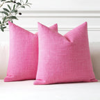 Otostar Linen Throw Pillow Covers Set Of 2 Decorative Square Pillowcases Cushion Covers 16X16 Inch For Home Decor Sofa Bedroom Car 40 X 40 Cm Rose Pink