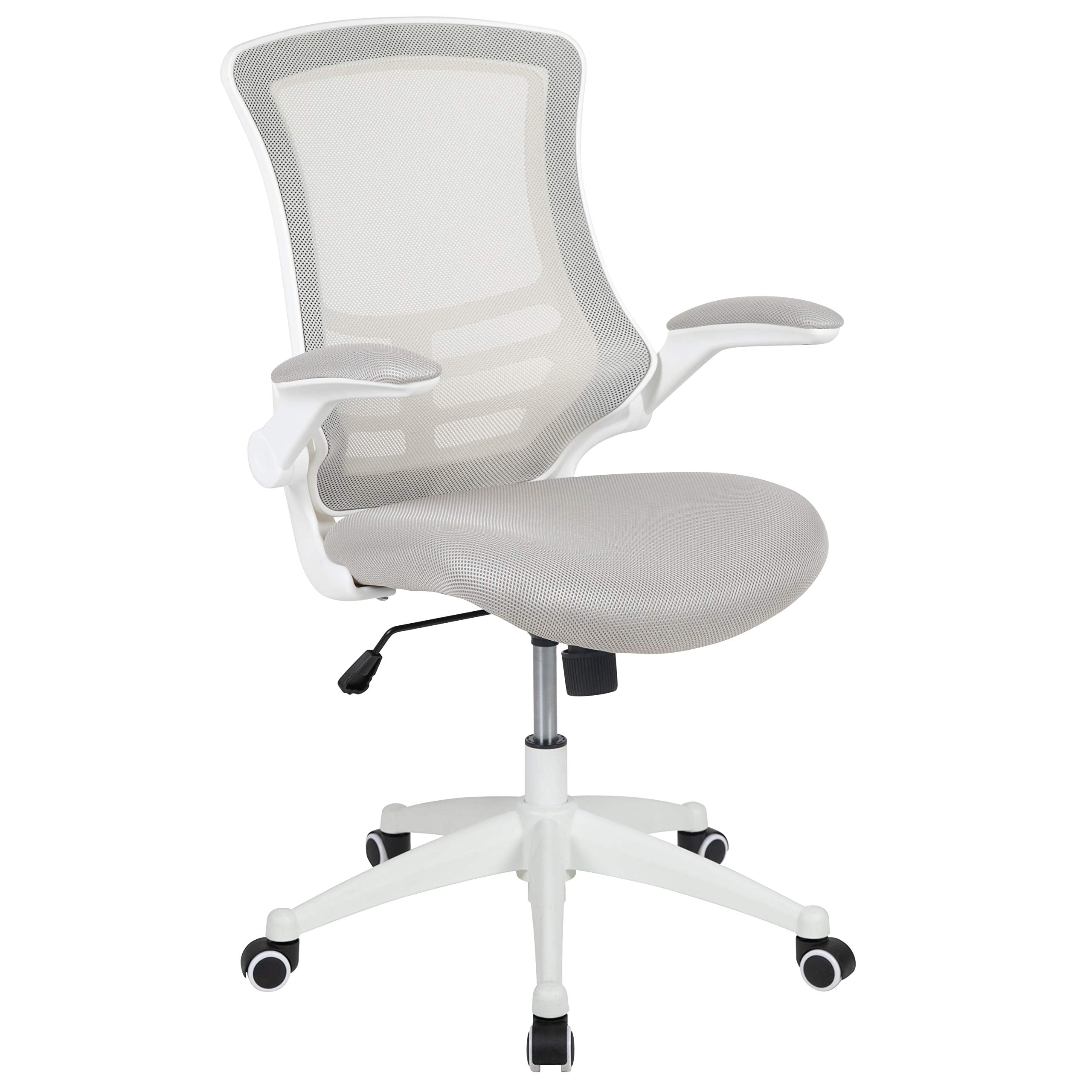 Flash Furniture Kelista Mid-Back Swivel Office Chair with Adjustable Lumbar Support and Seat Height, Ergonomic Mesh Desk Chair with Flip-Up Armrests, Gray/White