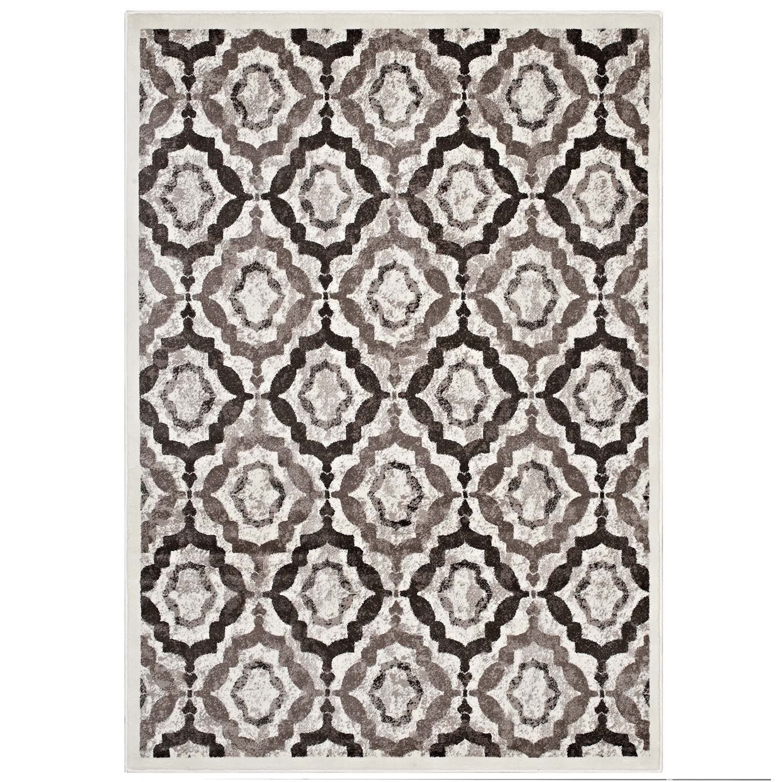 Modway Kalinda Rustic Vintage Moroccan Trellis Area Rug, 8X10, Brown, Beige And Ivory