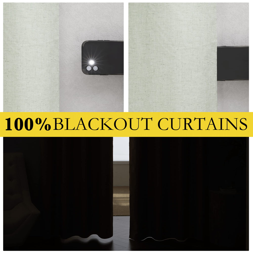 Nicetown Sage Green High-End Thermal Flax Linen Curtains, 52' Wide Per Panel, Set Of 2, Full Blackout Privacy Drapes 72 Inches Long For Dining Room, Soundproof Window Treatment Panels For Hall Room