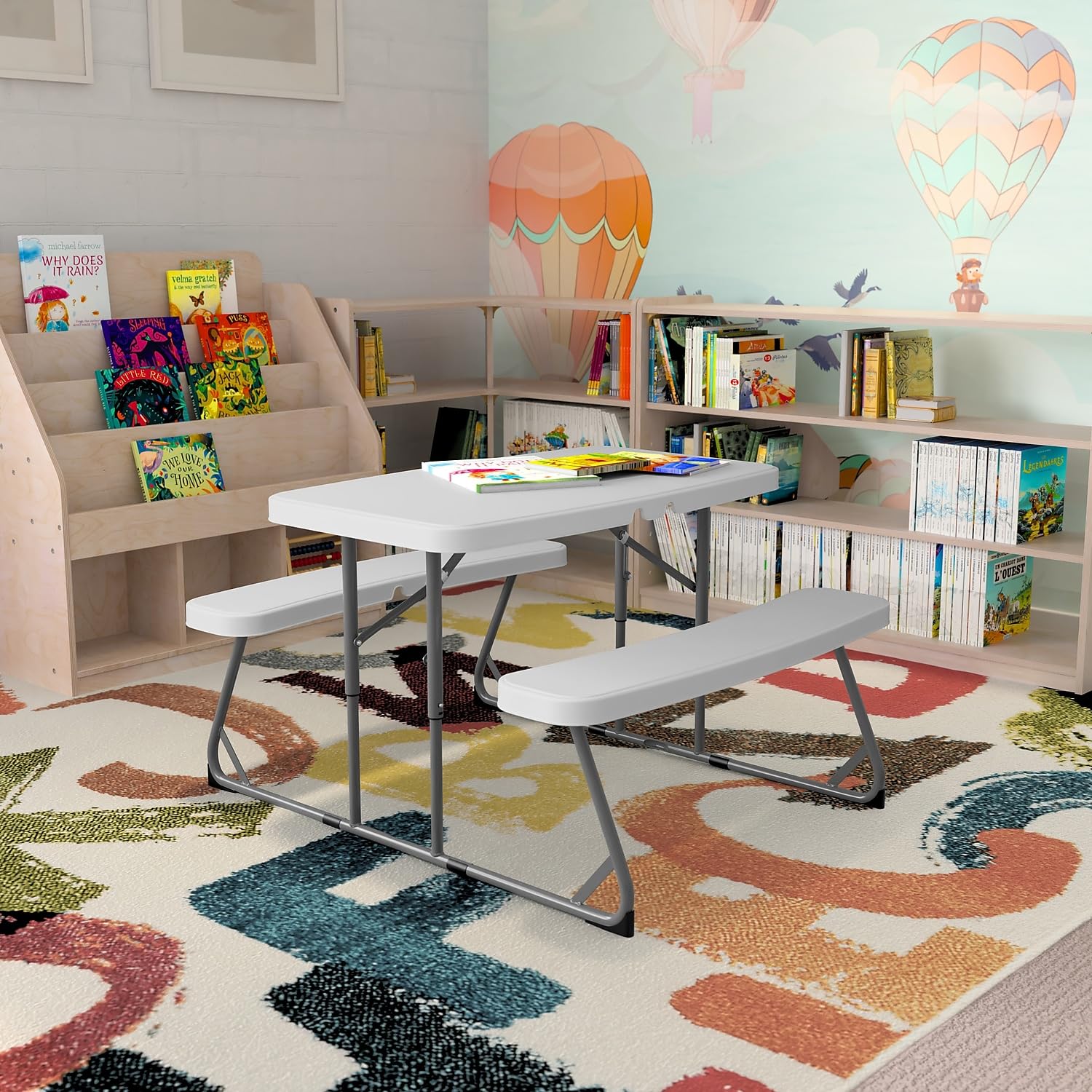 Flash Furniture Paige Easy-Fold Kids Outdoor Picnic Table And Benches - Commercial Grade Folding Plastic Play Table - Recommended For Up To Age 5 - White