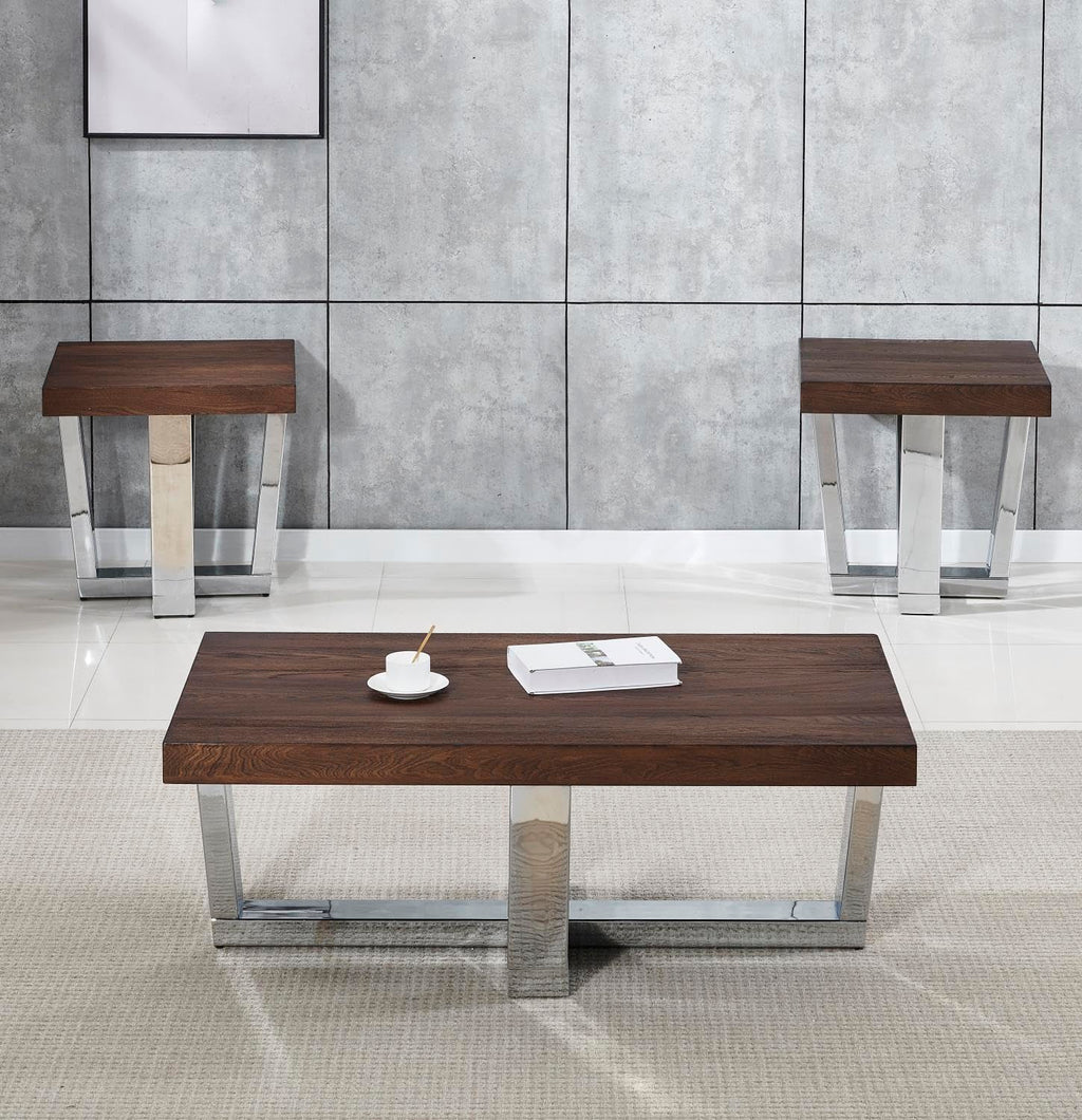 Steve Silver Laredo Chestnut Wood and Chrome 3-Piece Occasional Set