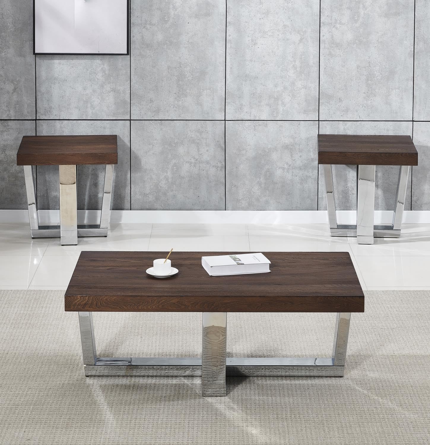 Steve Silver Laredo Chestnut Wood and Chrome 3-Piece Occasional Set