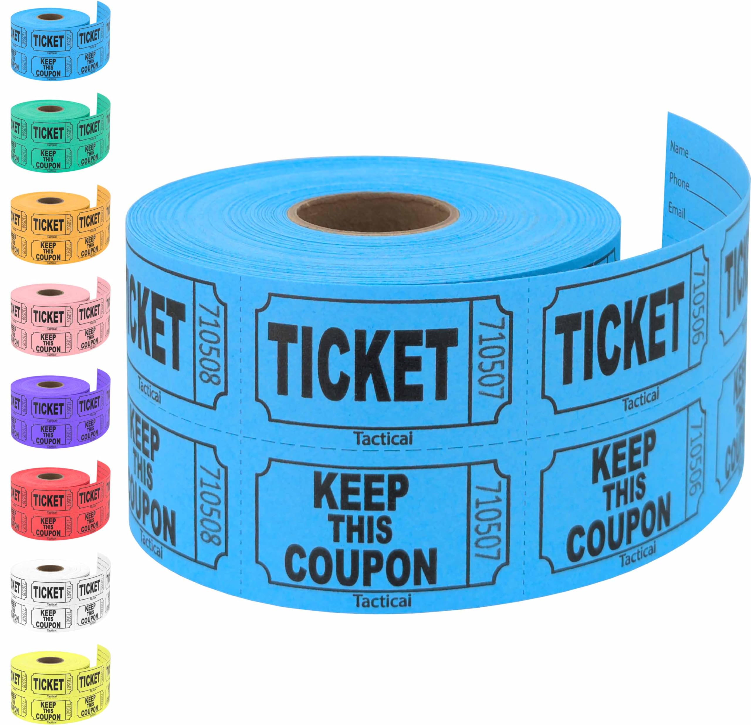 Tacticai 500 Raffle Tickets, Blue (8 Color Selection), Double Roll, Ticket For Events, Entry, Class Reward, Fundraiser & Prizes