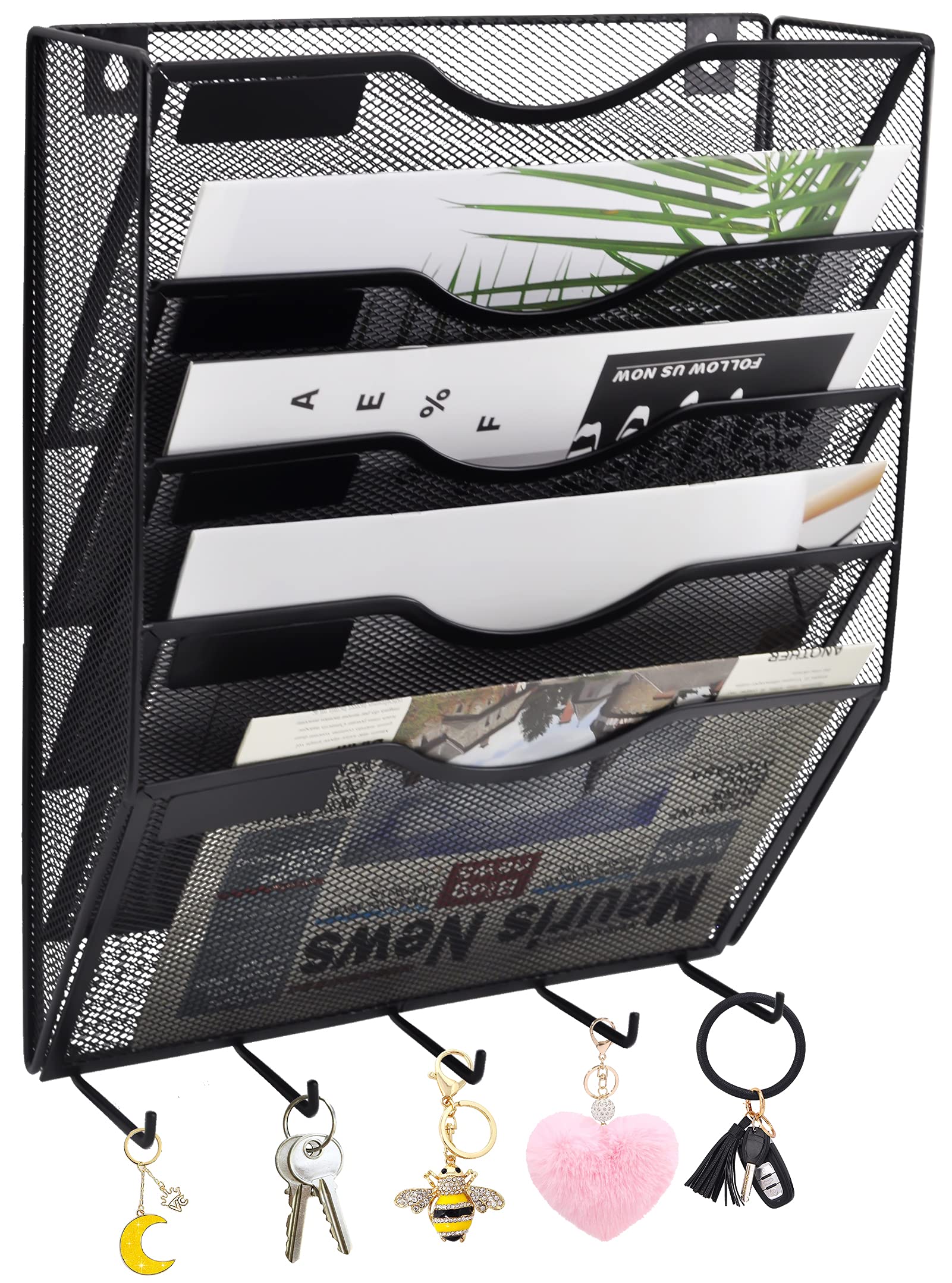 Easepres 5 Pocket Hanging File Organizer With Hooks, Black