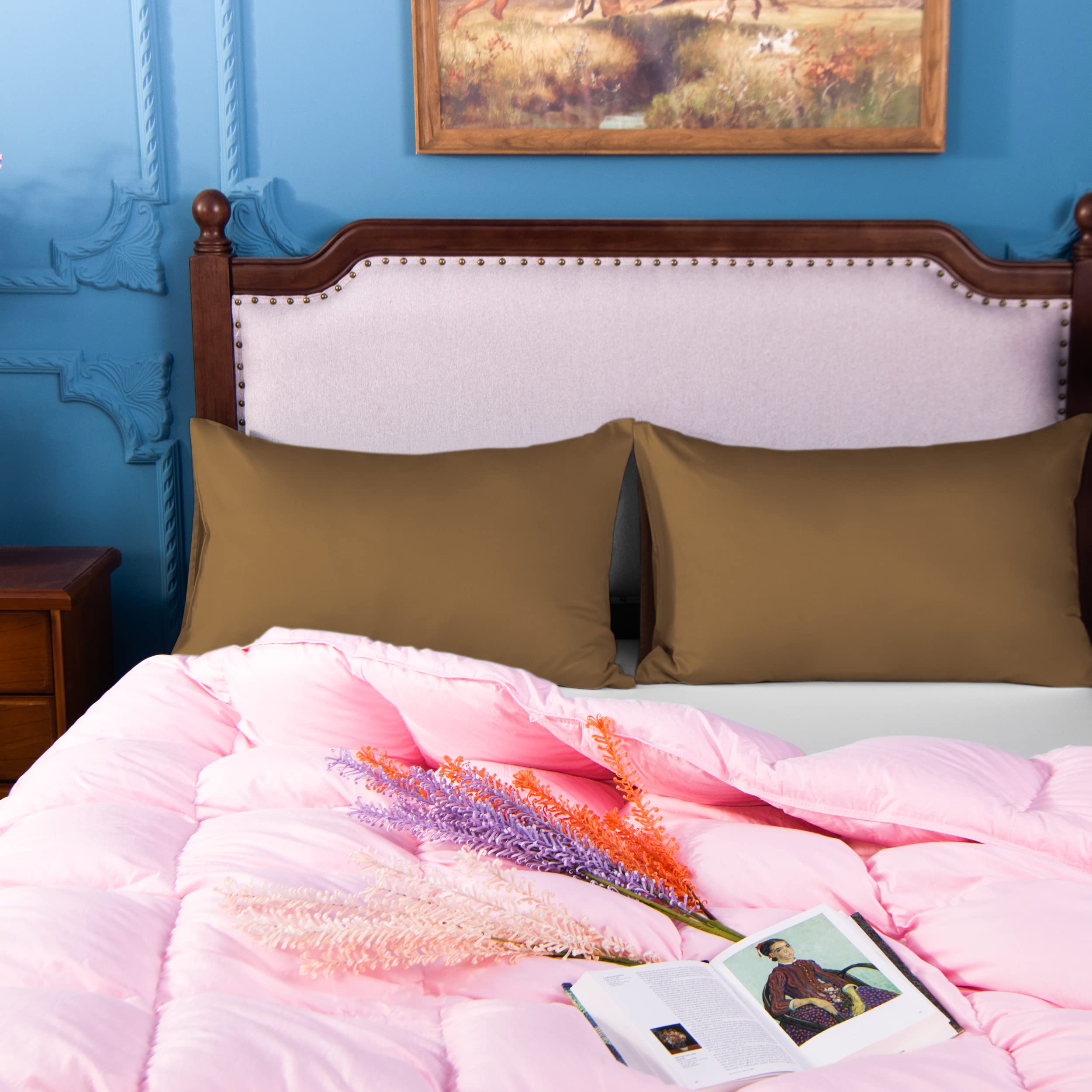 Ntbay 500 Thread Count 100% Egyptian Cotton King Pillowcases, Super Soft And Breathable Envelope Closure Pillow Cases, 20X36 Inches, Brown