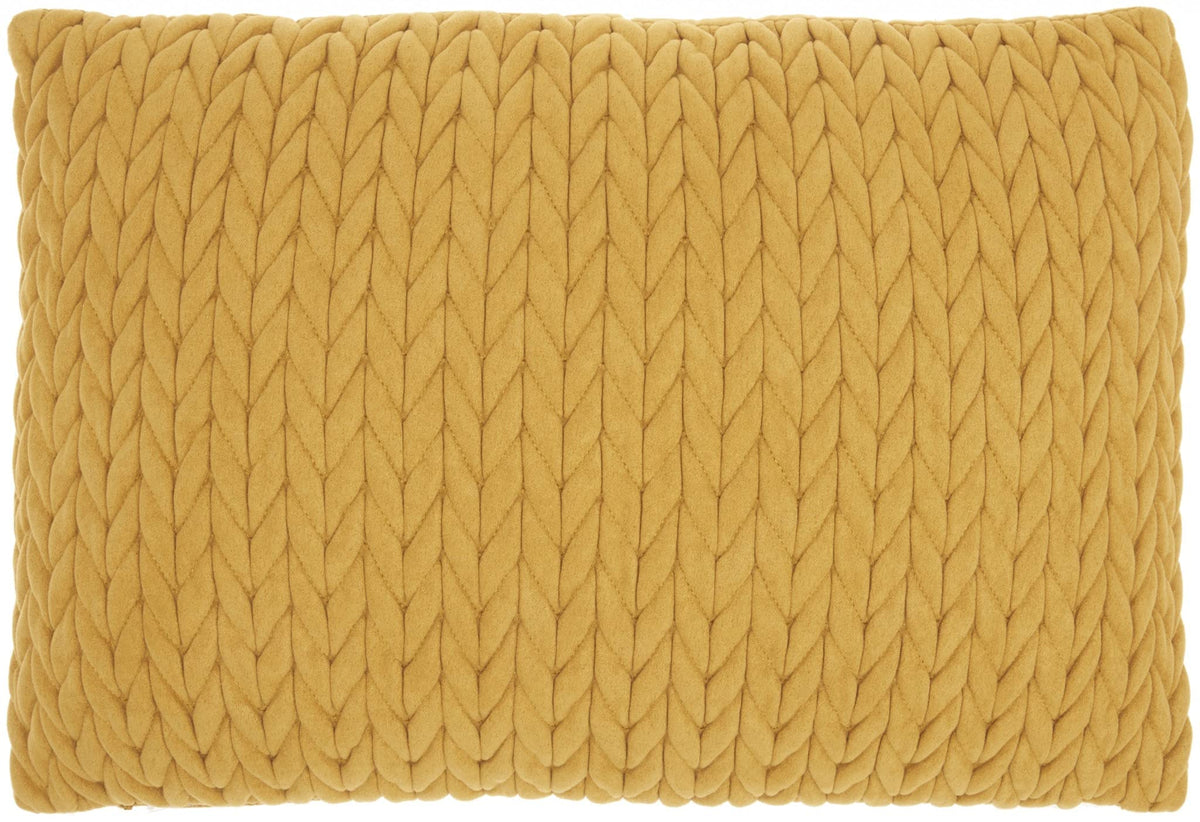 HomeRoots 100% Polyester Mustard Yellow Chunky Braid Lumbar Pillow