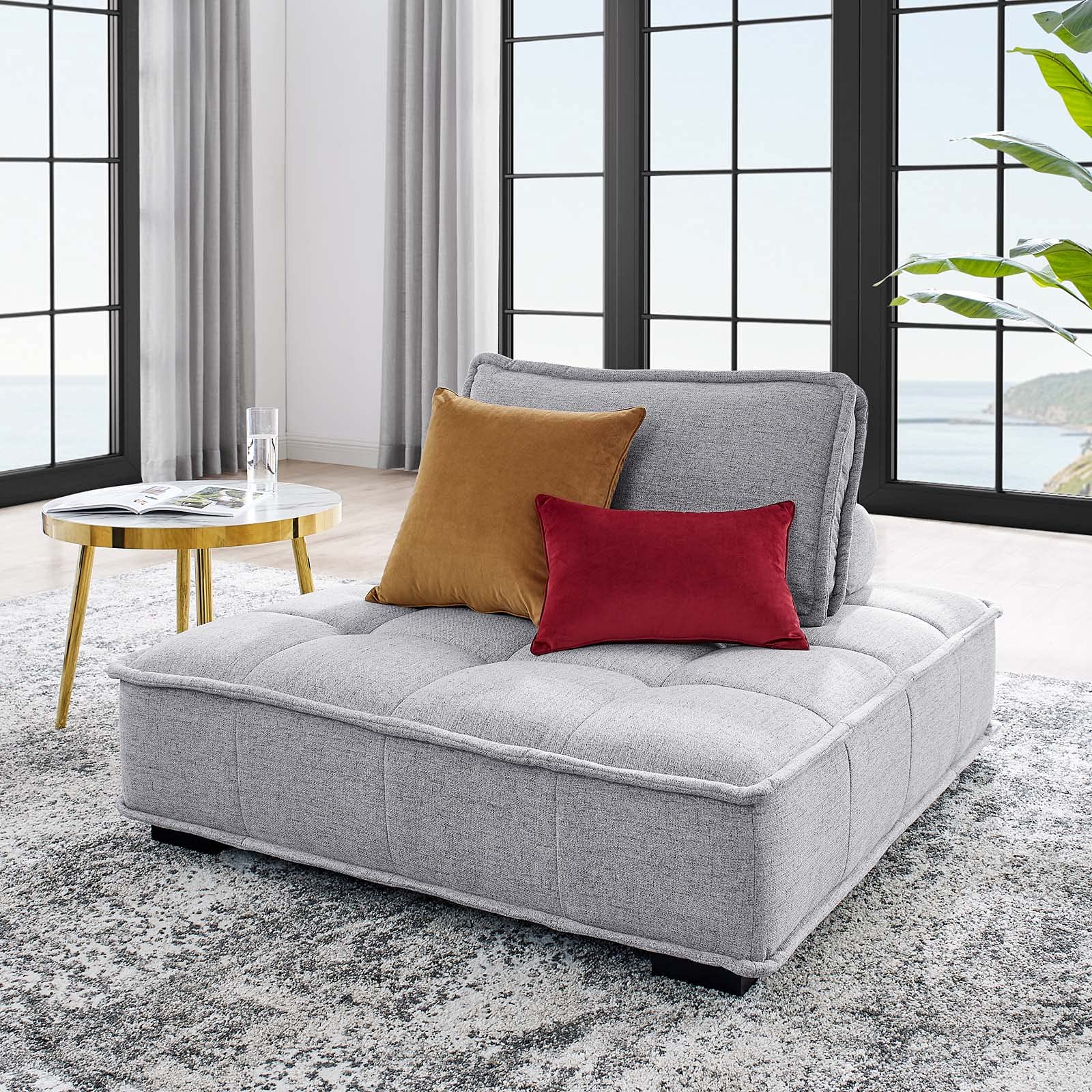 Modway Saunter Tufted Fabric Armless Chair, Light Gray